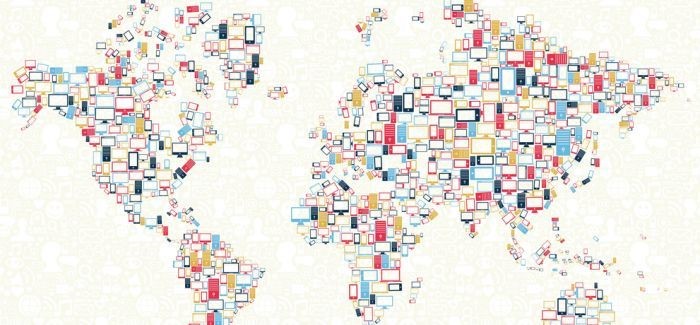 World map made of digital devices
