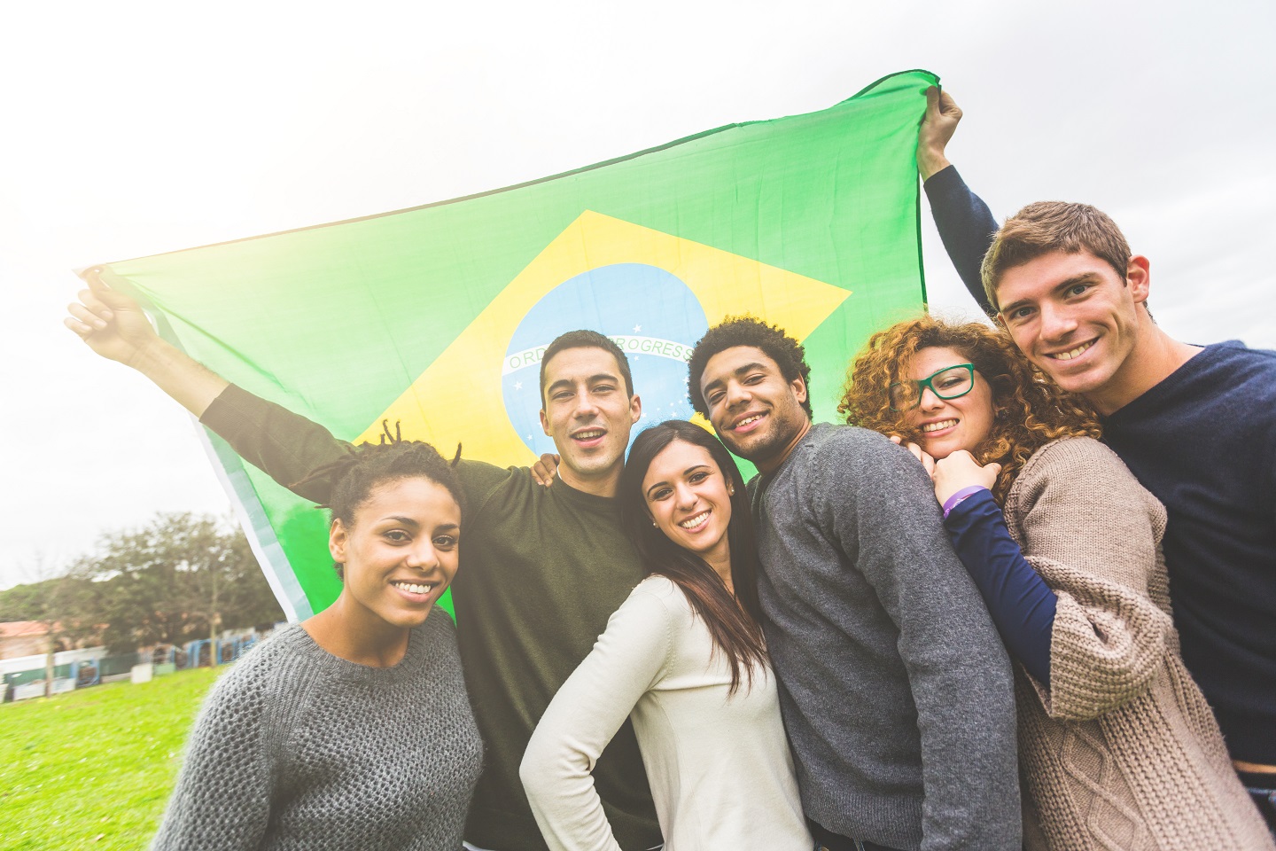 Brazilian students with a flag