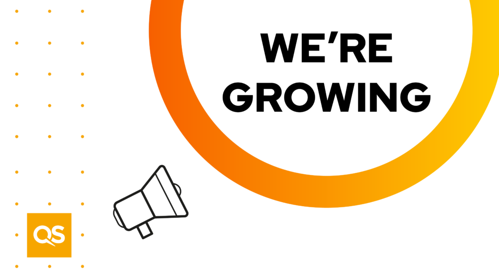 A graphical image with text "We're growing"