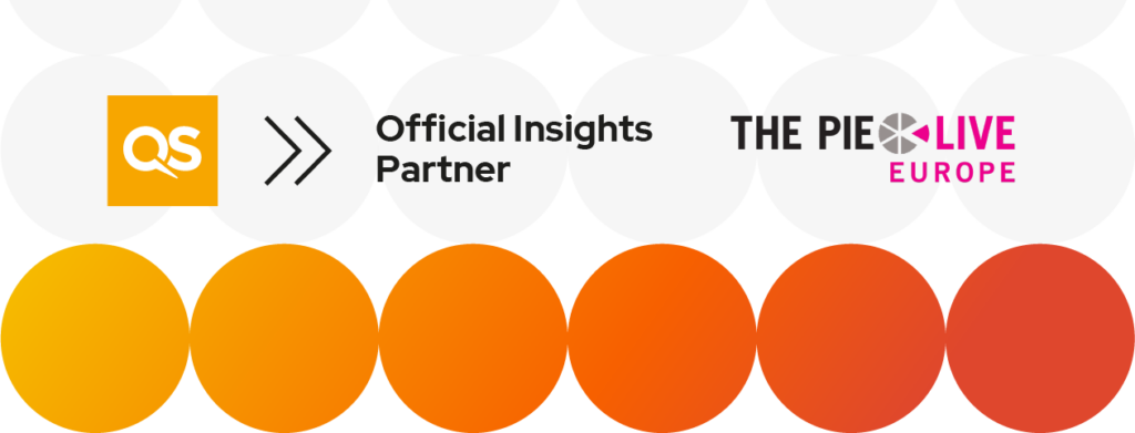 Six orange dots, the QS and The PIE's logo.