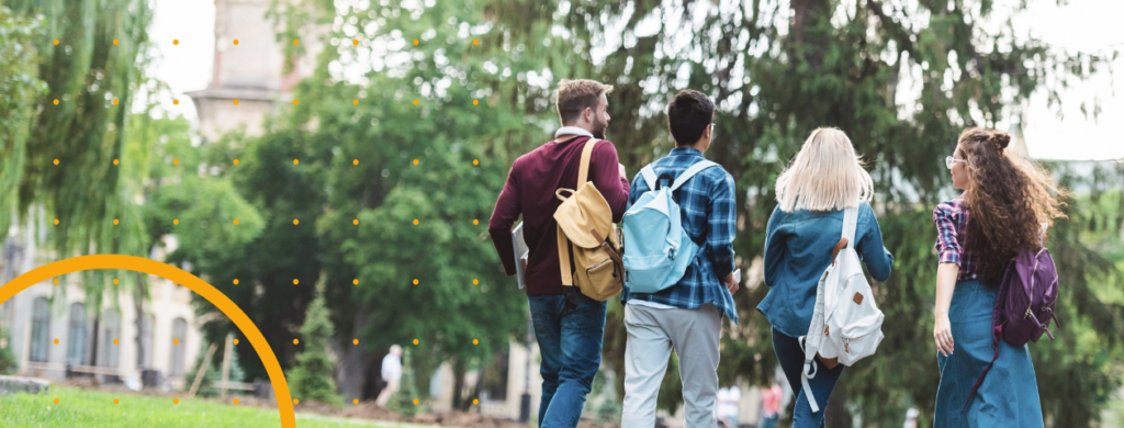 Four students on a university campus