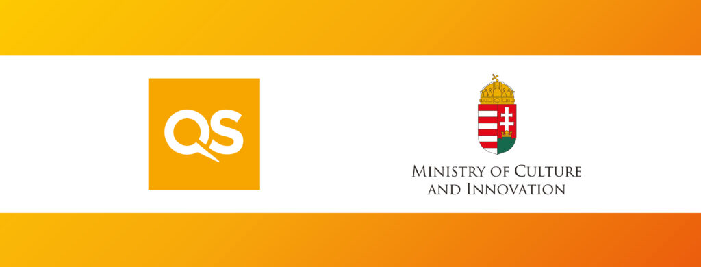 The QS logo, and the logo of the Hungarian Ministry of Culture and Innovation.,